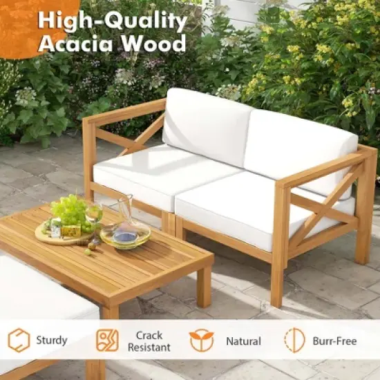 Costway 5 PCS Outdoor Conversation Furniture Set with 3 Chairs 1 Ottoman 1 Coffee Table image {6}