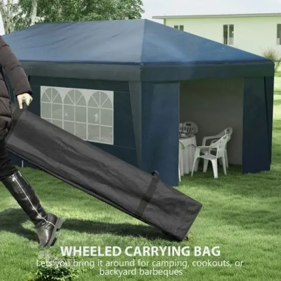 Resenkos Backyard Garden Canopy, Camping Canopy Screen Tent,10' x 19.5' Pop Up Canopy Tent w/ Sidewalls, Leg Weight Bags, Wheeled Carry Bag, Blue Dark image {4}