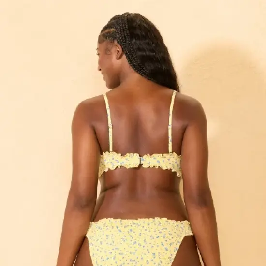 Women's Ruffle Edge Shirred Bralette Bikini Top - Wild Fable&trade; Yellow/Blue Floral image {4}