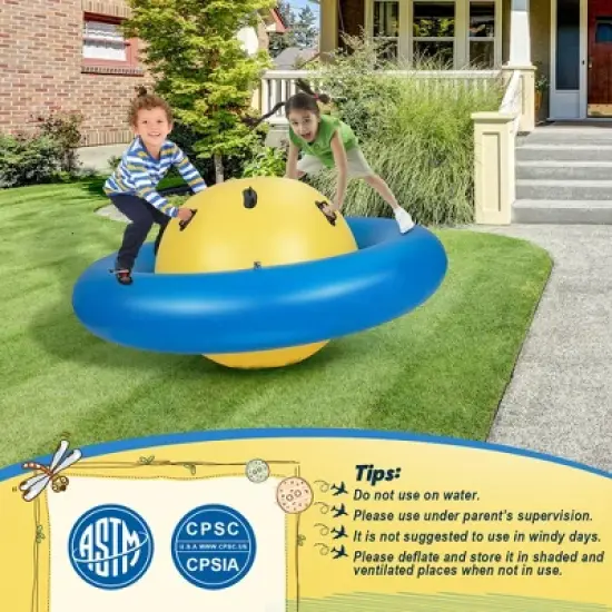 Costway 7.5 FT Inflatable Dome Rocker Bouncer with 6 Handles Fun Outdoor Game for Kids image {8}