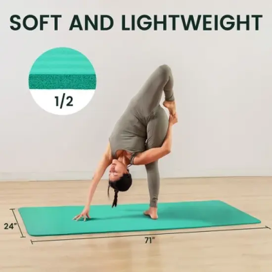 Fitvids 1/2-Inch Thick High Density Foam Exercise Yoga Mat with Carrying Strap, For Cushioning The Body Against Hard Floors, Aqua image {1}