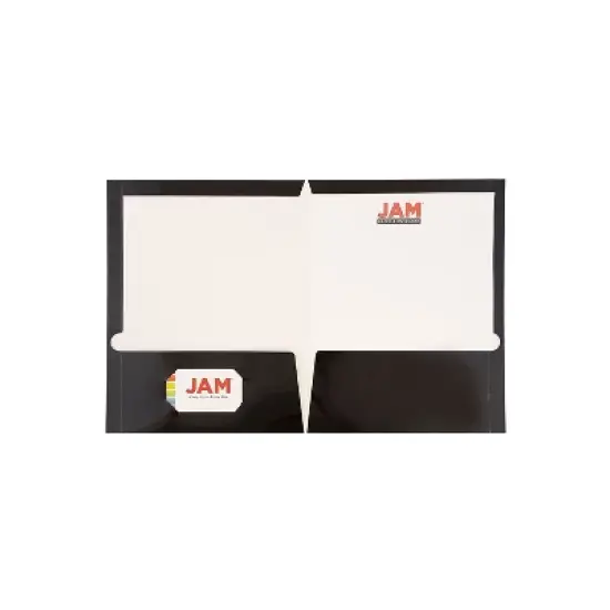 JAM Paper Laminated Two-Pocket Glossy Presentation Folders Black Bulk 50/Box 385GBLC image {2}