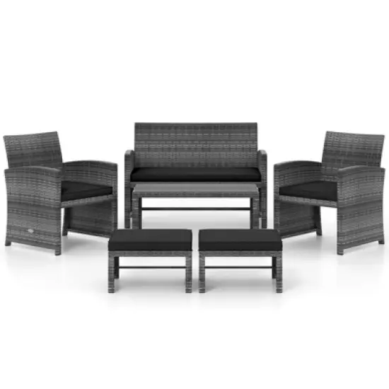 Tangkula Set Of 6 Patio Furniture Outdoor Sectional Conversation PE Rattan Sofa Set image {5}