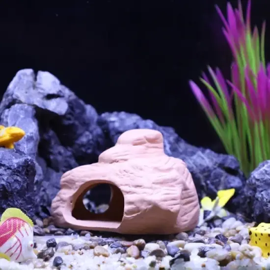 Unique Bargains Ceramic Aquarium Hideaway Rock Cave Fish Tank Decoration Light Brown 4.57"x3.9"x2.99" image {2}