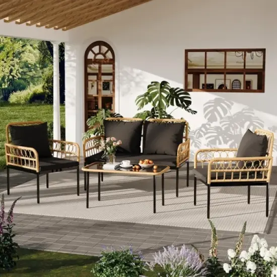 4 Pieces Outdoor Wicker Patio Conversation Bistro Set image {9}