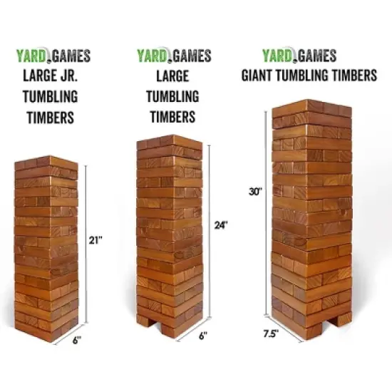 Yard Games Large Jr. Tumbling Timbers Wood Stacking Party Tailgate Backyard Game Indoor Outdoor with Carrying Case for Kids Adults, 21 Inch, Stained image {4}