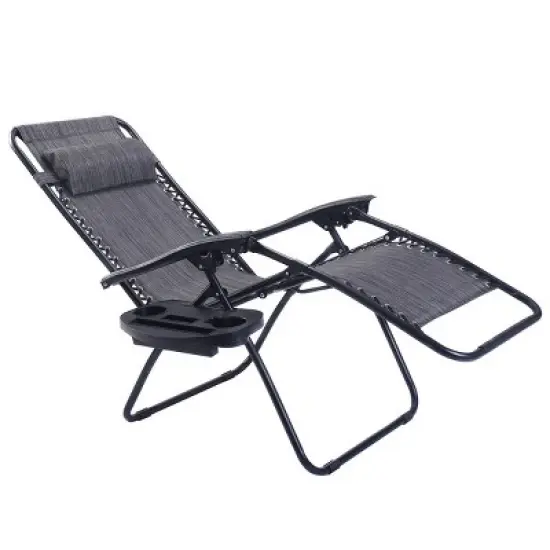Costway 2PC Folding Zero Gravity Reclining Lounge Chairs Beach Patio W/Utility Tray image {5}