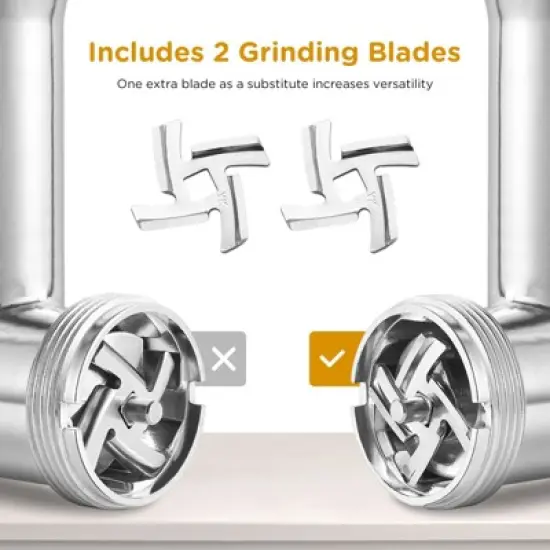 3000W Meat Grinder, Grind 3 lbs/min,Heavy-Duty Multipurpose Stainless Steel Meat Mincer with 2 Blades & 4 Grinding Plates,3 Sausage Tubes & Kibbe Kit image {2}