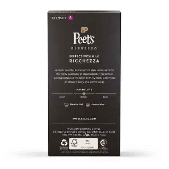 Peet's Espresso Ricchezza Medium Roast Aluminum Capsules - 10ct/1.87oz image {1}
