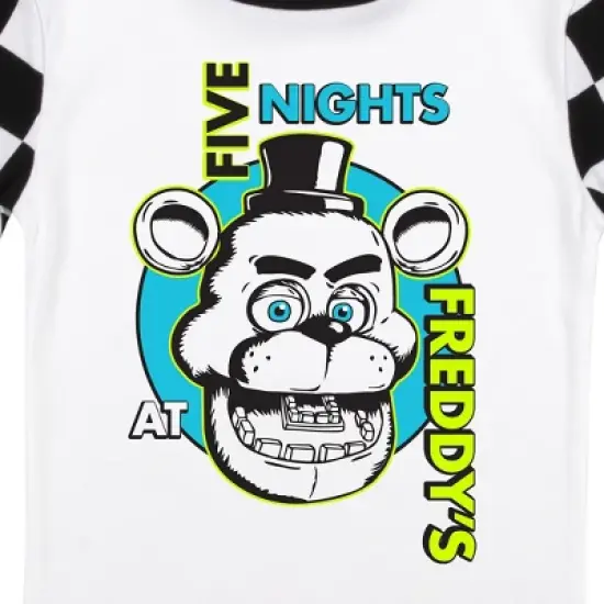 Five Nights At Freddy's Freddy Fazbear Face Youth Boy's Black & White Checkered Short Sleeve Shirt & Sleep Pants Set image {2}