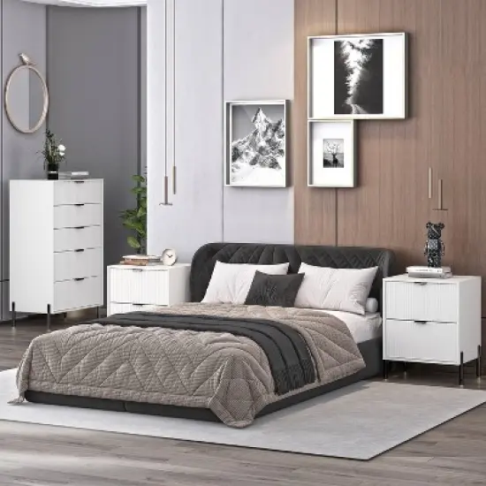 Festivo 3pc Modern Elegance 2 Drawer Nightstands and 5 Drawer Chest Set Off-White image {1}