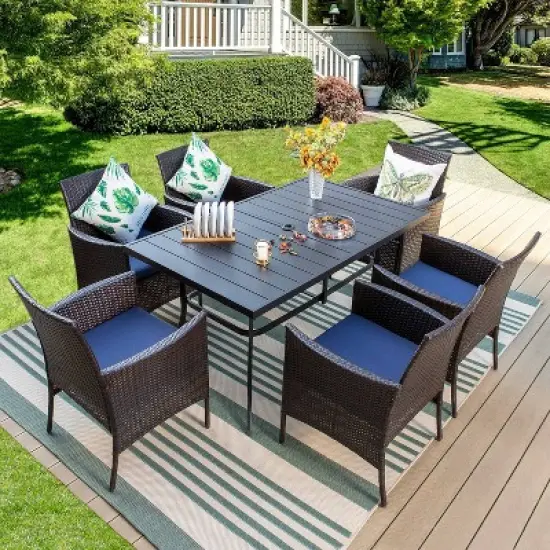 60" Outdoor Rectangle Steel Dining Table - Black - Captiva Designs image {6}