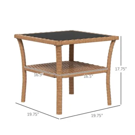 MOEPISY Rattan Side Table, with Storage Shelf, Aluminum Frame Square, Coffee Table with Tempered Glass Top image {6}