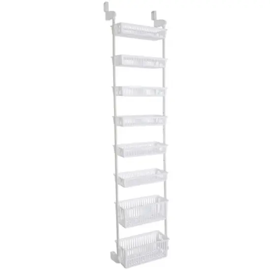 Smart Design 8-Tier Over The Door Hanging Pantry Organizer with 6 full Baskets and 2 Deep Baskets White: Steel Kitchen Storage Rack image {1}