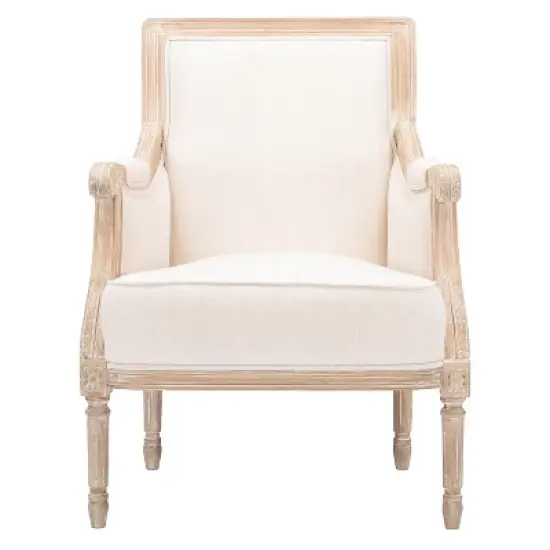 Chavanon Wood & Linen Traditional French Accent Chair Light Beige - Baxton Studio image {1}