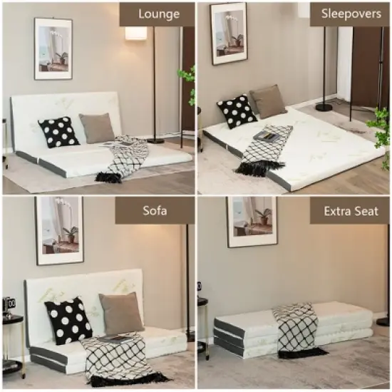 Costway Queen 3''Tri-fold Memory Foam Floor Mattress Topper Portable w/ Carrying Bag image {5}