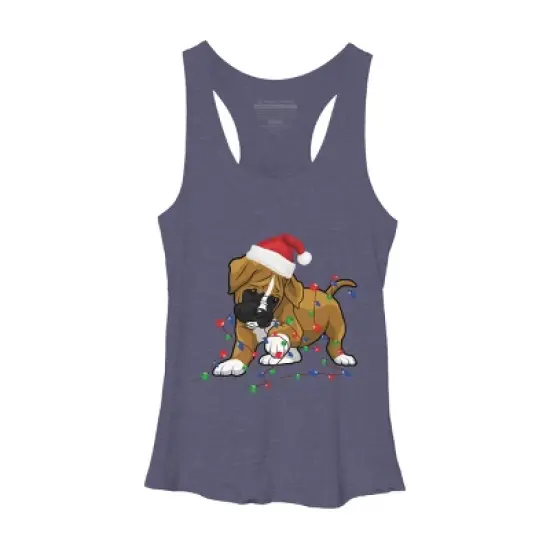 Women's Design By Humans Saint Bernard dog christmas light costume hat santa Fairy lights By Rondes Racerback Tank Top image {4}