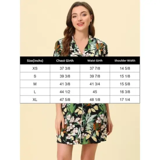 cheibear Womens Nightgown Pajama Satin Sleepshirt Button Down Floral Lounge Shirt Dress image {4}