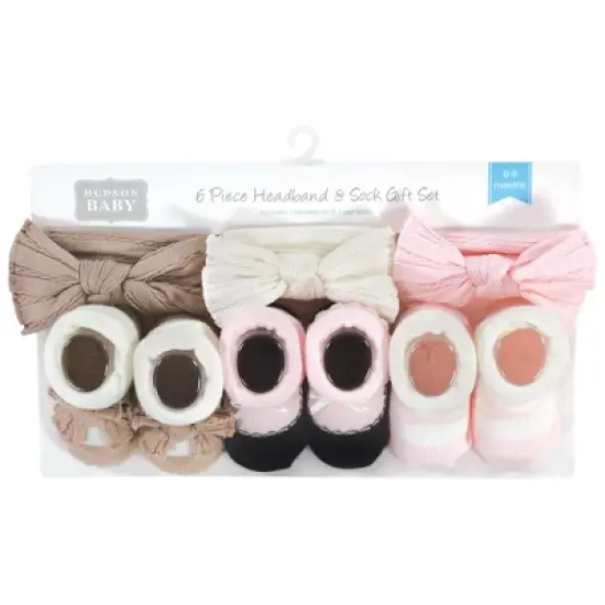 Hudson Baby Infant Girls Headband and Socks Giftset, Pink Taupe, One Size image {1}