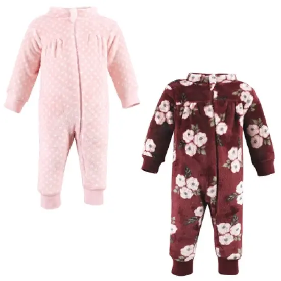 Hudson Baby Infant Girl Plush Jumpsuits, Burgundy Floral image {8}