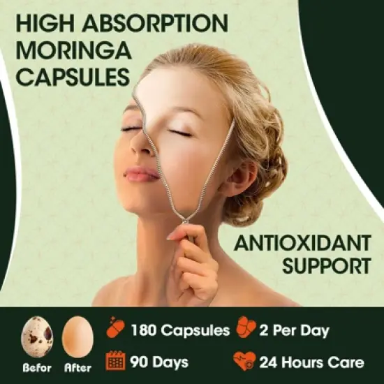 GreenPeople Pure Moringa 1500mg Capsules Supplement Supports Energy, Skin Health, Gut Health - 180pcs image {7}