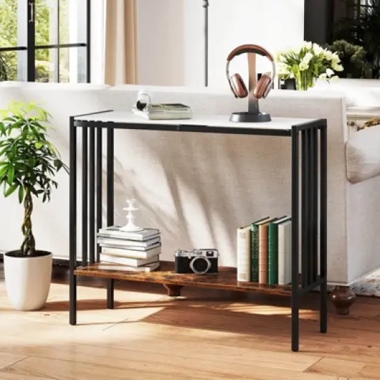 Costway 36" Console Table with Sintered Stone Tabletop & Open Shelf for Living Room image {1}