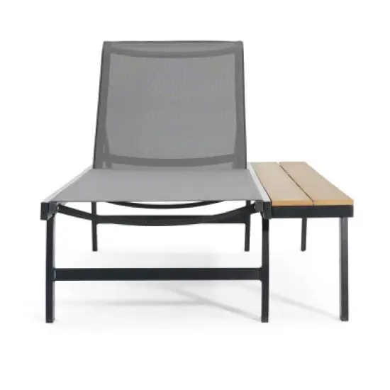 Patio Chaise Lounge with Mesh Seating and Built-In Side Table,Chaise Lounge Chair with Adjustable Recline-Maison Boucle image {1}