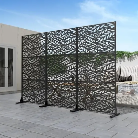 PexFix Modern Outdoor Privacy Rectangle Screen Galvanized Steel Panel Divider Garden Fence in Leaf Pattern image {1}