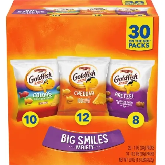 Goldfish Crackers Big Smiles Variety Pack with Cheddar, Colors and Pretzels Snack Packs - 29oz/30ct image {8}
