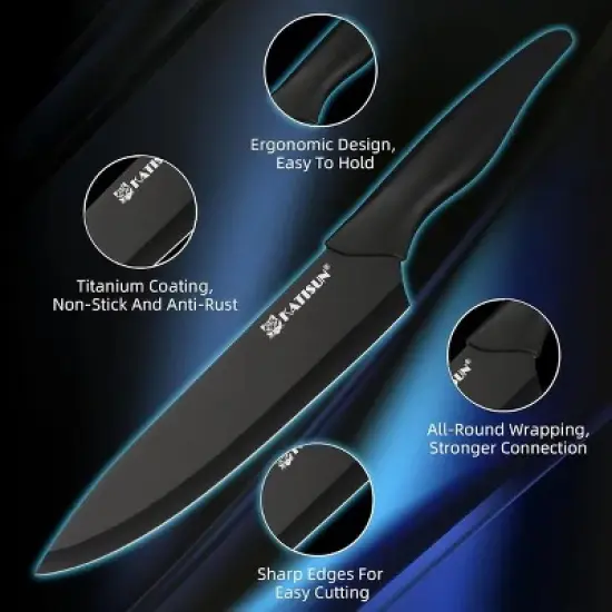 16 Pieces Kitchen Knife Block Set with Cutting Board, German Premium Quality Stainless Steel, Built-in sharpener, Dishwasher Safe, 6 Steak Knives image {2}