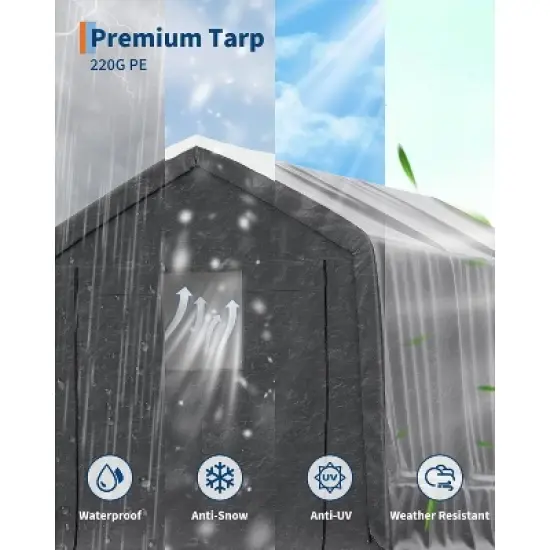 Acekool 7x15FT Outdoor Portable Storage Shed, Roll-Up Door, Heavy-Duty Waterproof PE Tarp, UV-Resistant Shelter for Tools, Garden, Motorcycles, Gray image {2}