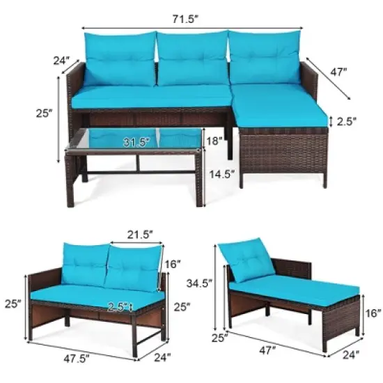 Tangkula 3-Piece Outdoor Rattan Wicker Sectional Sofa Set Patio Conversation Sofa Set image {1}