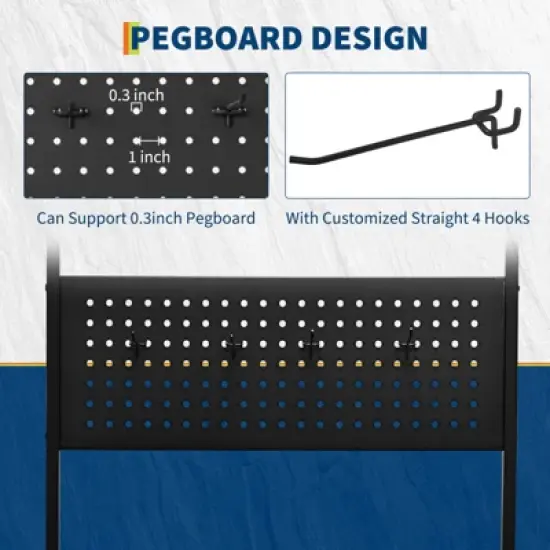 Fishing Rod Holders for Garage, Fishing Rod Storage Rack with Hooks & Wheels, Baker's Racks, Fish Pole Stand Organizer with Pegboard for Fishing Gear image {3}