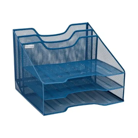 Mind Reader Desktop Organizer, Vertical File Holder, Paper Trays, Office, Metal Mesh, 12.5"L x 11.5"W x 9.5"H, Turquoise image {5}