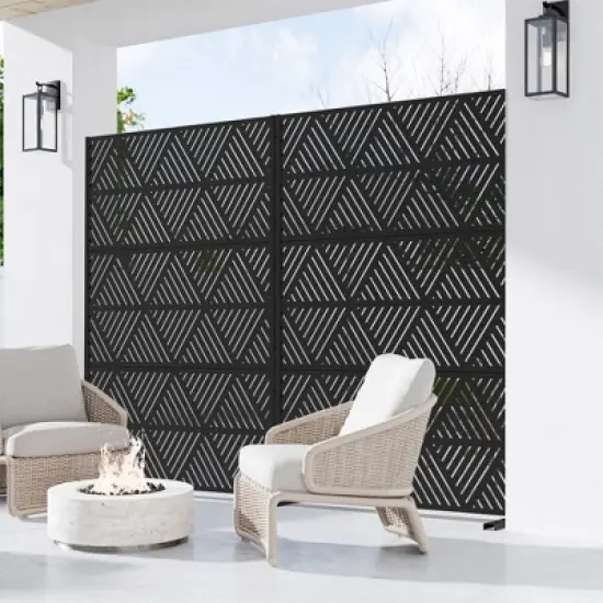 72" H&times;47"W Dovelina Black Privacy Screen Decorative Garden Fence with Triangle Pattern image {2}