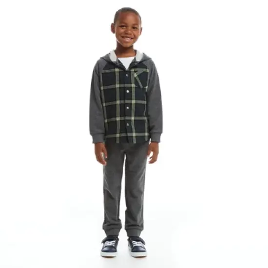 Andy & Evan  Toddler  Boys Green Plaid Hooded Flannel Buttondown Set image {1}