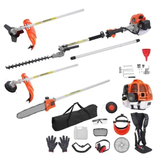 VEVOR 52CC 6-in-1 Multi-Functional Trimming Tools,Gas Hedge Trimmer, Weed Eater,String Trimmer,Brush Cutter,Edger, Pole Saw Chainsaw Pruner, Orange image {8}