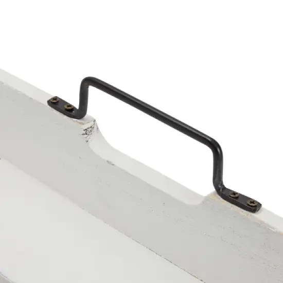 Rustic Wooden Serving Tray with Metal Handles for Coffee Table, Farmhouse Home Decor (White, 16.3 x 11.6 x 3.25 In) image {2}