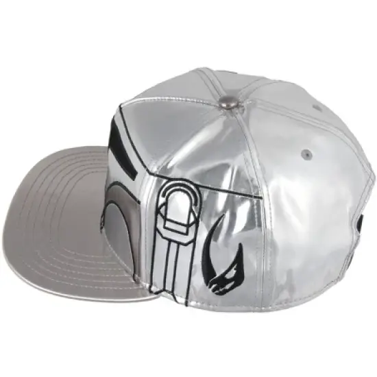 Star Wars The Mandalorian Steel Beskar Helmet Embroidered Snapback Hat Cap Metallic image {1}