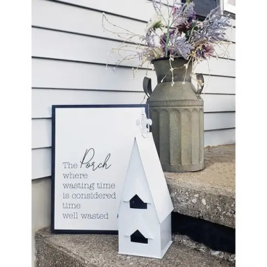 AuldHome Design White Enamel Coated Decorative Birdhouse; Farmhouse Birdhouse for Indoors or Outdoors image {3}