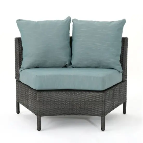 Christopher Knight Home 2pc Newton Wicker Outdoor Patio Curved Loveseat Sectional with Cushions Gray/Teal image {10}