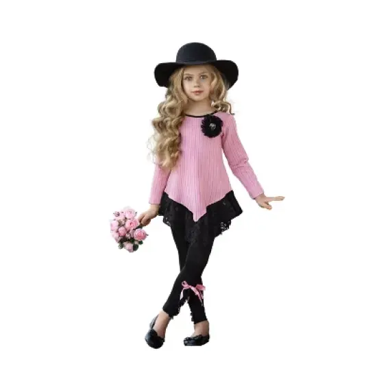 Girls Fine Lines Lace Tunic & Trimmed Legging Set - Mia Belle Girls image {6}