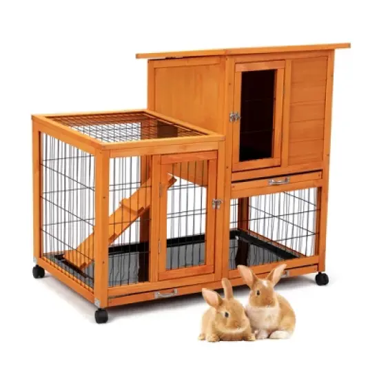 Sevobal Pet Carriers, Portable Rabbit Hutch with Wheels, Indoor Outdoor Fence for Yard, Orange, 38.98"*23.82"*36.61" image {5}