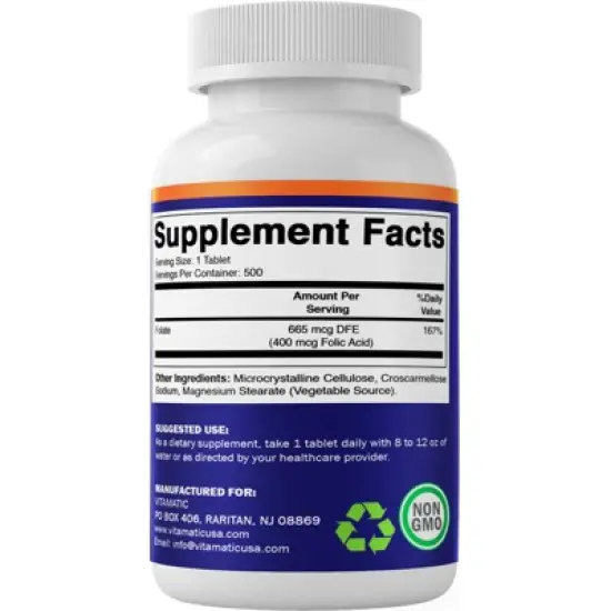 Folic Acid 400mcg - 500 Vegetarian Tablets image {7}