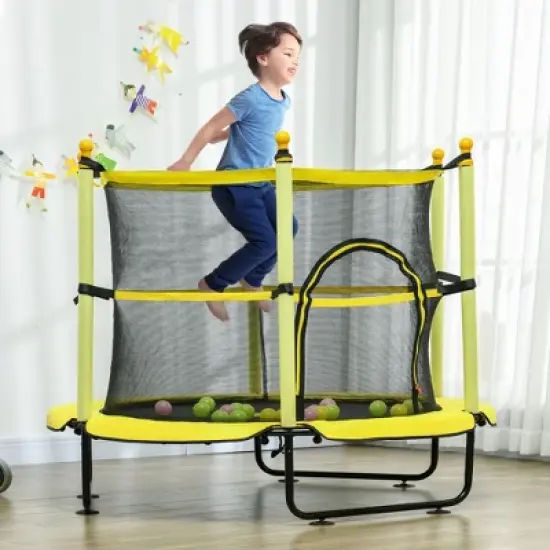 QingMoon 55IN 4.6FT Toddler Trampoline With Safety Enclosure & Ball Pit With Capacity For 20 Balls For Indoor Or Outdoor Use,Yellow image {2}