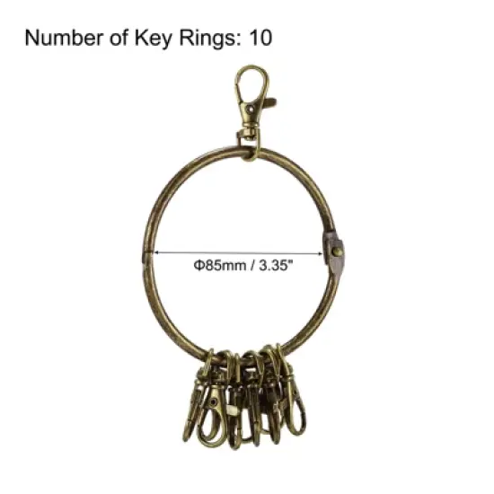 Unique Bargains Key Organizer Keychain Key Management Holder with Buckle Ring for Office 3.4 Inch Dia Bronze image {1}