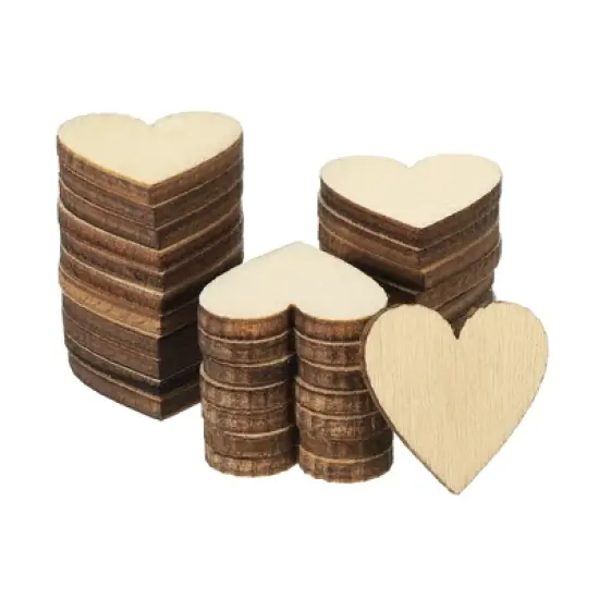 Unique Bargains Unfinished DIY Craft Decoration Wooden Heart Cutouts 100 Pcs image {4}