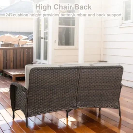 POCASSY 7 Piece Outdoor Patio Furniture Set with Fire Pit Table, Brown Rattan Wicker Modern Patio Furniture Set with Propane Fire Pit image {5}