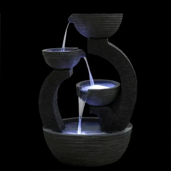 Northlight 31.5" Black Lighted Three-tier Outdoor Garden Water Fountain image {2}