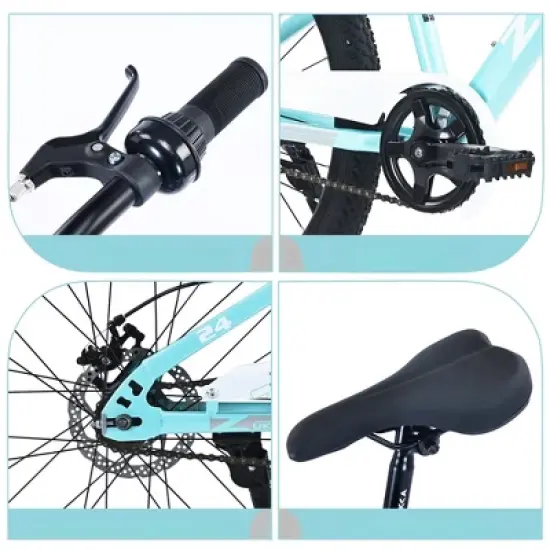 INFURNIC Bicycles, 24 Inch Mountain Bike for Kids, Mountain Bike with Single Speed, Blue, 63.78"*24.8"*37.2" image {4}